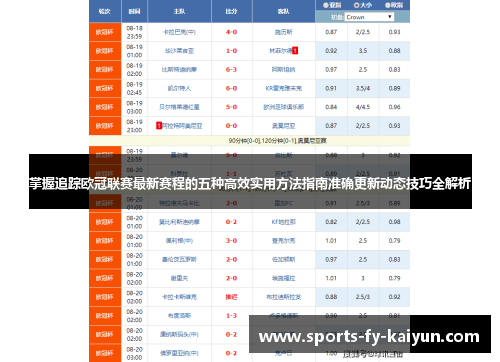 掌握追踪欧冠联赛最新赛程的五种高效实用方法指南准确更新动态技巧全解析